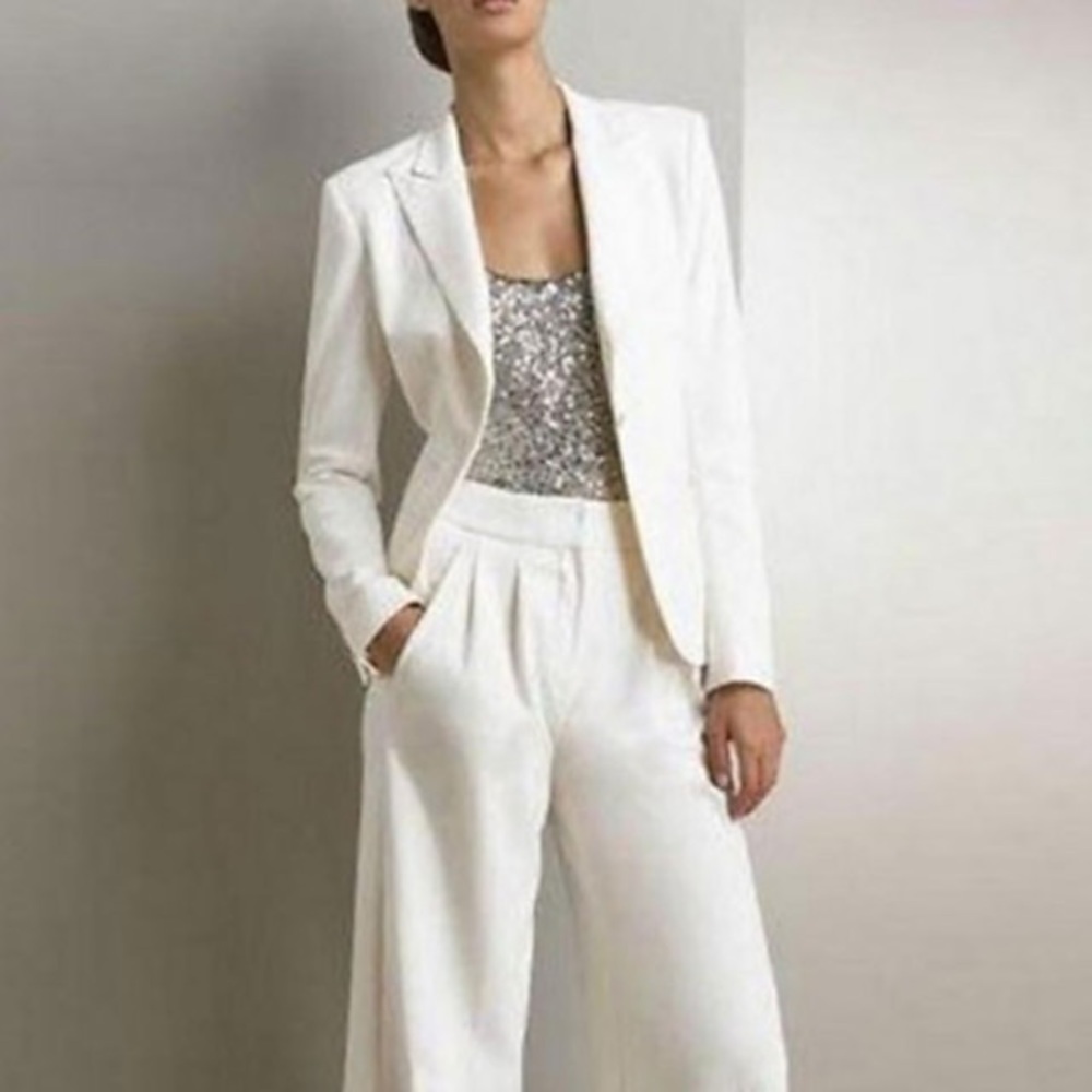 New 3 Piece Winter White Evening Party Suit with Rhinestone Shell - 16